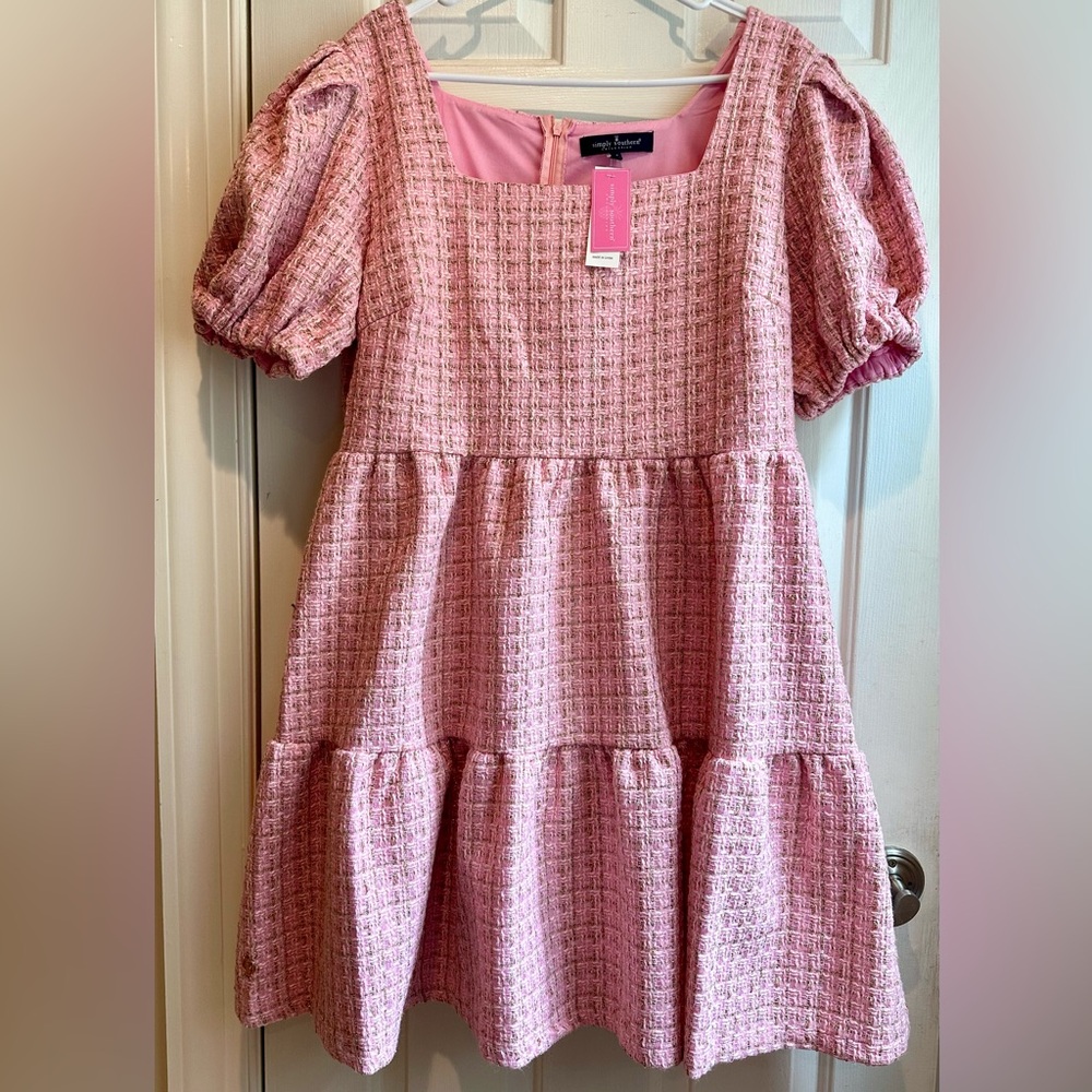 NWT Simply Southern XL Pink Tweed Lined Tiered Dress